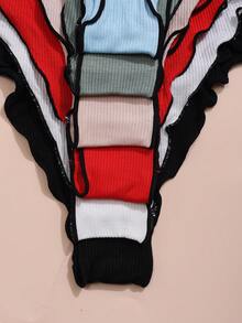 6pcs/Pack Women's Colorful Bow Decor Ruffle Trim Low Waist Briefs, Sweet Style - Multicolor - View 5