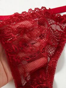 4-Piece Sexy Series Hollowed Out Straps Lace Bow Ladies Sexy Underwear Set,Christmas Lingerie,Christmas Lingerie Women,Lingerie For Women,Lencería Erótica De Mujer,Lingerie Set,Christmas Outfit Women,Lingerie For Women Roleplay,Lingerie For Women>Costume,Sexy Lingerie - 酒紅色 - 查看 4