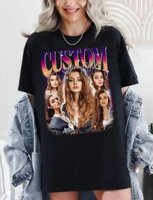 Custom Your Own Bootleg Rap Unisex T-Shirt Personalised Rap Tee Shirt Retro Vintage Graphic 90 Shi - 黑色 - 查看 1