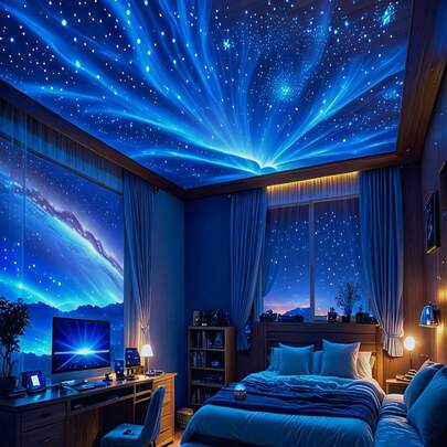 1个极光星空投影灯，LED旋转极光吸顶灯，遥控星系投影灯，USB供电星云投影灯，适用于派对、节日、情人节、卧室、房间、天花板、墙壁、客厅、生日装饰