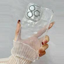 1pc Luxury Glitter Rhinestone Lens Acrylic Phone Case Compatible With IPhone 17/17 Air/17 Pro/17 Pro Max/16 Pro Max/16/16 Pro/16 Plus/15/15 Pro Max/15 Pro/11/12/13/14 Pro Max/11 Pro/11 Pro Max/12 Pro/12 Pro Max/13 Pro/13 Pro Max/14 Pro/14 Pro Max/XR, Stylish & Creative - Clear - View 2