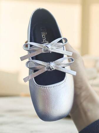 Girls Princess Flats Toddler Shiny Bow Dress Shoes Lightweight And Comfortable