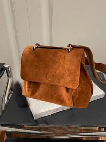 复古棕色丝绒小丑秋冬包女大容量斜挎包单肩包女包2025新款 - 棕色 - 查看 2