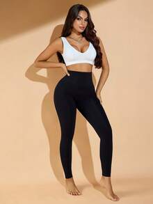 女士高弹力塑身打底裤 - 黑色 - 查看 6