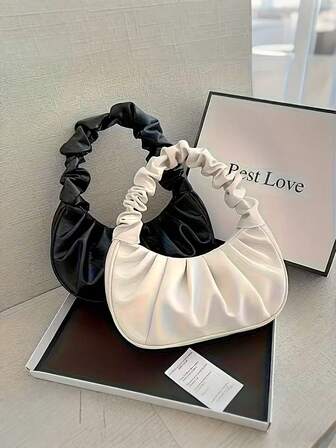 Elegancka damska mini torebka w jednolitym kolorze plisowana chmurka damska torebka - kompaktowa torebka z zamkiem błyskawicznym, miękka, idealna na telefony komórkowe i inne niezbędne rzeczy - torba na codzienne niezbędne rzeczy | Torba z pikowanej tekstury | Torba, mały portfel