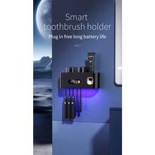 1pcs Smart Toothbrush Sanitizer - 2 Cups Automatic Toothpaste Dispenser, 5-Slot Brush Holder With USB Rechargeable Battery & Clock, Modern Durable Plastic Bathroom Organizer - Xám - Xem 8