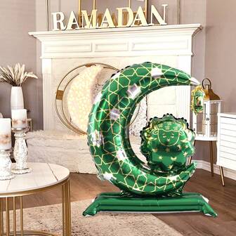 1pc Eid Mubarak Moon Shaped Foil Balloon, Suitable For Ramadan Home Decor, Eid Celebration Party Decoration