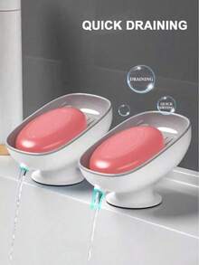 Soap Dish With Suction Cup Design,Self Draining Soap Dish, Soap Bar Holder For Shower Bathroom Kitchen Toilet,Double - Layer Design For Neat Soap Storage & Quick Draining(Azure Blue&Gray) - Multicolor - View 4