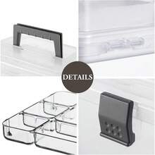 MyGift Contenedor portatil de primerios auxilios transparente tiene una compatimento desmontable y tapa de acceso rapido para suministros medicos y kit de emergencia el asa y broche es de color gris - Gris - Ver 4