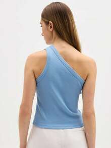 Tank Top Mule Manca One Shoulder One Shoulder No Manca Ribbed BLACK WHITE Basic Bicolor Feminine Foreign Fashion RIBBED RIBANA OLD MONEY TAILORING BASIC ELEGANT - Baby Blue - View 3