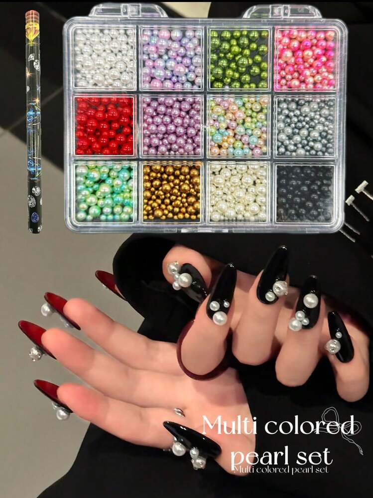 KIRAME 12色混装高光泽圆形美甲珠套装，包含1支点钻笔，适合在家DIY美甲，也适用于美甲沙龙和美甲用品店，可用于万圣节、圣诞节、新年等各种场合，是理想的圣诞礼物。 - 彩色 - 查看 2