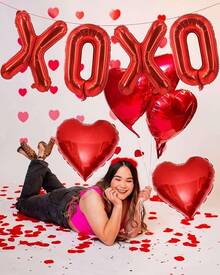 16英寸红色XOXO心形气球，6个红色XOXO字母气球，心形气球，适用于情人节、婚礼派对装饰 - 紅色 Xoxo 愛心 2 - 查看 7