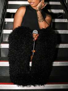 Women's Winter Knee High Boots Pull-On Faux Fur Round Toe Strap Boots For Women Comfy Plush Warm Outdoor Indoor Flat Shoes Punk Party Dressy Furry Fluffy Winter Autumn Fall Boots - 長款黑色 - 查看 5