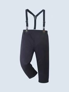 BOARNSEORL 2 Stücke Gentleman Outfit für kleine Jungen - Weißes Langarmhemd mit Fliege und Hosenträger-Hose, modisch und elegant für Geburtstagsfeiern, Hochzeiten, Zeremonien, Babypartys - marineblau - Übersicht 5