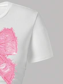 少女蝴蝶结印花圆领短袖上衣和牛仔长裤 - 白色 - 查看 4