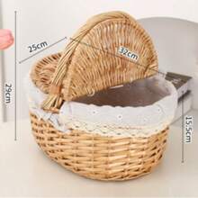 Handwoven Willow Picnic Basket With Handle And Double Lids, Suitable For Storing Food, Fruits, Holidays, Camping, Shopping, Home Decor. Made Of Pure Natural Handwoven Willow, Slight Color Difference May Exist Due To Growth Factors, But Does Not Affect Aesthetics And Usability. Please Purchase With Confidence. - Multicolor - View 18