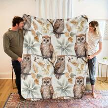 Owl Pattern Flannel Blanket - Soft And Breathable All-Season Throw Blanket - Brown/Gray/Beige Owl Design - Machine Washable Polyester Bedspread Or Sofa Cover - Perfect Housewarming Gift For Owl Enthusiasts, Cozy Soft Flannel Blanket & Suitable For Birthday Anniversaries, Valentine's Day, Thanksgiving, Christmas, Halloween, Wedding, New Year Gifts Provide Personalized Ideal Gifts For Her, Him, Family Members, Boyfriends, Girlfriends, Fathers, Family Members, Mothers, Lovers, Daughters, Sons, Grandfathers, Grandmothers, Friends, Classmates And Pets. Sofa, Bed, Car, Bedroom, Living Room, Office, Outdoor Camping, Beach, Wall Decoration, Bedroom Decor,  Halloween Blanket, Fall Decor, Fall Decorations For Home, Christmas Party Theme Blanket, Christmas Decor, Office Decoration - 彩色 - 查看 1