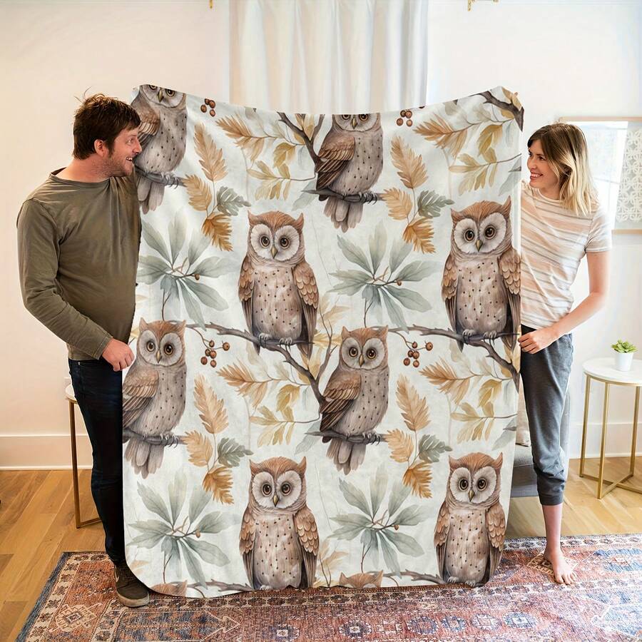 Owl Pattern Flannel Blanket - Soft And Breathable All-Season Throw Blanket - Brown/Gray/Beige Owl Design - Machine Washable Polyester Bedspread Or Sofa Cover - Perfect Housewarming Gift For Owl Enthusiasts, Cozy Soft Flannel Blanket & Suitable For Birthday Anniversaries, Valentine's Day, Thanksgiving, Christmas, Halloween, Wedding, New Year Gifts Provide Personalized Ideal Gifts For Her, Him, Family Members, Boyfriends, Girlfriends, Fathers, Family Members, Mothers, Lovers, Daughters, Sons, Grandfathers, Grandmothers, Friends, Classmates And Pets. Sofa, Bed, Car, Bedroom, Living Room, Office, Outdoor Camping, Beach, Wall Decoration, Bedroom Decor,  Halloween Blanket, Fall Decor, Fall Decorations For Home, Christmas Party Theme Blanket, Christmas Decor, Office Decoration - 彩色 - 查看 1