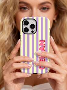 1pc Customized Striped Patchwork Letter Color 2-In-1 Glossy Protective Hard Phone Case Cover Suitable For IPhone 11/12/13/14/15/16 17 Pro Max