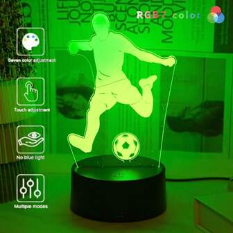 1 buc. lumină de noapte 3D cu tematică de fotbal, lampă tactilă USB cu 7 culori, lumină de atmosferă pentru cameră, cadou și suvenir
