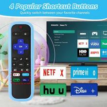 AWYY3+2 Packs Replacement Remote Control For Roku With Soft Silicone Case Universal Remote For  Roku/Hisense Roku/Onn Roku/Westinghouse Roku/ Roku Smart TVs (Not For Roku Stick/Box) - 2個裝遙控器,藍色外殼,紫色外殼,綠色外殼 - 查看 3