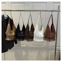 长流苏女士手提包 时尚单肩包 女士手提包 柔软PU皮革休闲单肩包 腋下包 女式托特包 - 彩色 - 查看 2