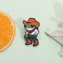 Cartoon Funny Cowboy Frog Enamel Pin Cute Amphibians Animal Metal Brooch Lapel Backpack Badge Jewelry Gifts For Friends - 1pc - 查看 3