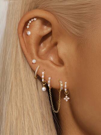 EleRunis 1 pieza /3 piezas Pendientes de plata de ley 925 con flor, ópalo, corazón y estrella colgantes para perforación del hélix, joyería fina para uso diario, boda, fiesta, compromiso, aniversario y Día de San Valentín