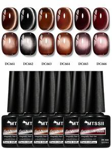 Mtssii 6支装 7毫升 深咖啡色磁性美甲凝胶套装 玻璃珠 柔和月光凝胶 可卸UV LED美甲胶 秋冬季半永久法式美甲用品 - 彩色 - 查看 2