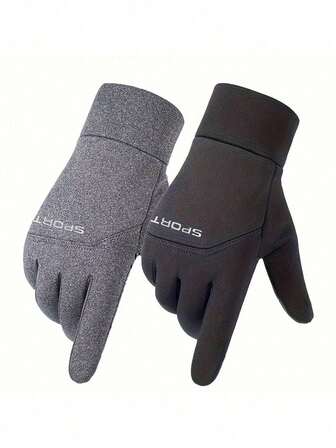 1 Pair Unisex Winter Outdoor Sports Cycling Warm Gloves, Letter Decor Windproof, Waterproof, Warm Lining