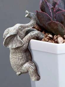 1pc Cute Climbing Elephant Flowerpot Hugger Figurine Resin Hanging Cup Elephant Statue Flowerpot Decoration For Family Garden Fence Balcony Patio Lawn Courtyardgarden Sculptures & Statues - Multicolor - View 3