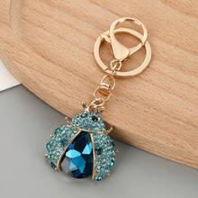 潮流跨境甲虫钥匙扣，7点瓢虫金属水钻钥匙圈，背包挂件