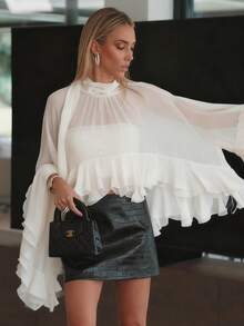 Chiffon Layered Ruffle Elegant Luxury Design Women's Blouse, Suitable For All Seasons, Autumn Fabric White Spring - White - View 9