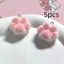 5/10个装植绒猫爪树脂吊坠 - 可爱卡通彩色猫爪吊坠，可作钥匙扣、项链、手链、DIY耳环、手机挂绳及DIY手工饰品制作材料，猫咪配饰，手机挂饰，趣味设计，柔软质感 - 彩色 - 查看 9