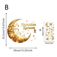 1 Set Eid Decorative Window Clings, Includes Lanterns, Stars And Golden Crescent Patterns, Static Cling, Removable And Reusable, Suitable For Home Window Decor, Glass Door Stickers And Ramadan Decoration. - Multicolor - View 7