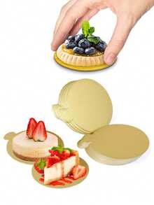 100pcs Golden Circular Birthday Cake Pad, Reusable Circular Cake Base Tray Pad, Pastry Dessert Mousse Cake Pad, Suitable For Weddings, Parties, Gatherings And Other Festival Celebrations - Multicolor - View 1