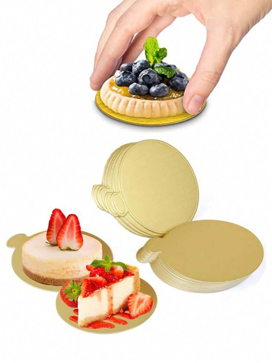 100pcs Golden Circular Birthday Cake Pad, Reusable Circular Cake Base Tray Pad, Pastry Dessert Mousse Cake Pad, Suitable For Weddings, Parties, Gatherings And Other Festival Celebrations - Multicolor - View 1