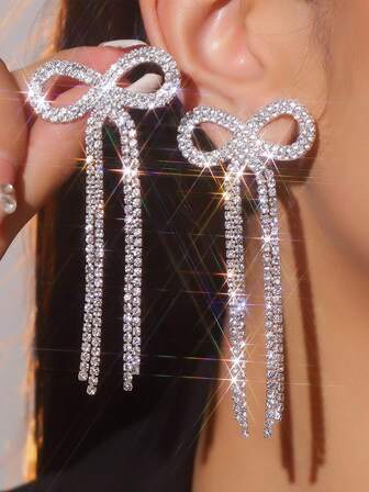 欧洲和美国夸张复古宫廷华丽蝴蝶结形长款 CZ 女士水晶耳环 1 对 情人节、妈妈、母亲节礼物