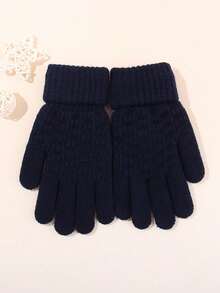 1 para dziecięcych dzianinowych rękawiczek z klapką, ciepłe, dzianinowe rękawiczki z podszewką dla chłopców i dziewcząt na jesień/zimę, studenckie, odporne na zimno, pięciopalczaste rękawiczki