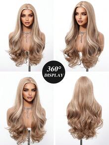 Peluca sintética ondulada de 28 pulgadas de largo con degradado de marrón, raya al medio, rubio claro, rizos largos para mujeres para uso diario, fiestas, cosplay, vacaciones, Halloween, Navidad, Año Nuevo, festivales de música, regalos para niñas, regalos de graduación de verano, regalos preparados, regalos de Halloween y Navidad - Resaltar marrón - Ver 9