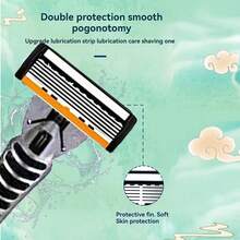 男士手动剃须刀，配备6层不锈钢剃须刀片和可更换刀头 - 彩色 - 查看 9