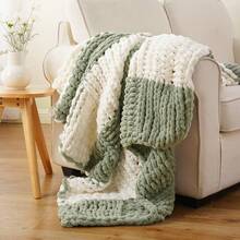 Battilo Beige Chunky Knit Throw Blanket, Soft And Thick Chenille Throw Blanket, 50x60 Handmade Knit Crochet Blanket, Cozy Knot Knitted Throw Blankets Couch Home Decor, Taupe - 鼠尾草與白 - 查看 3