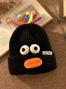 1 pieza Gorro de punto con diseño de dibujo animado lindo, gorro tejido con protección de orejas cálido, adecuado para otoño/invierno, fiestas y cosplay, sombreros para mujer - Multicolor - Ver 5