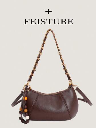 1pc Vintage Chain Underarm Bag, Women's Shoulder Crossbody Bag, PU Material, Free Accessory Charm Included, Suitable For Daily Outing, Dating, Commuting