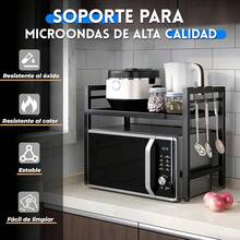 Estante para Microondas Organizador de Cocina, Estante Extensible de 3 Niveles con Ganchos para Utensilios, Tabaquera y Portatablas,Soporte para microondas para Cocina Negro - H - Ver 7