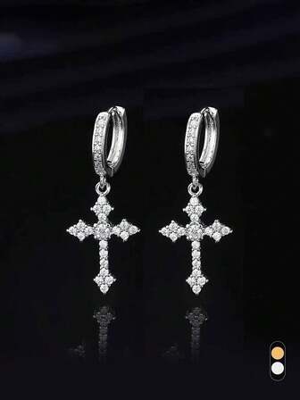 1Pair Diamond Rhombus Cross Ear Studs, Unique European And American High-End Design For Men And Women,Unisex Couples Earring Jewelry