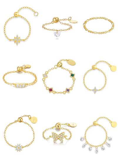 1pc 925 Sterling Silver Minimalist Unique Geometric Cubic Zirconia Chain Ring, Elegant Jewelry Suitable For Women's Daily Wear Or Wedding Ring