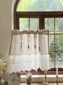 1件,波西米亚乡村风纯色短窗帘,木珠蝴蝶结绳饰拼接白色刺绣蕾丝,适用于小窗户、厨房窗户、咖啡厅半窗帘。 - 米色 - 查看 6