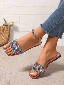 Ximi Ruo Spring/Summer Fashion, Comfortable Flat Heel Round Toe Slip-On Beach Slippers, Versatile Decorative Flat Sandals For Summer, Holiday Essential - Brown - View 4