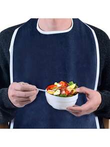 1 pieza Babero para adultos, resistente a las manchas, de terciopelo grueso ajustable, lavable a máquina, de punto de poliéster azul claro, con cierre de gancho y bucle, adecuado para personas mayores y adultos - Multicolor - Ver 10